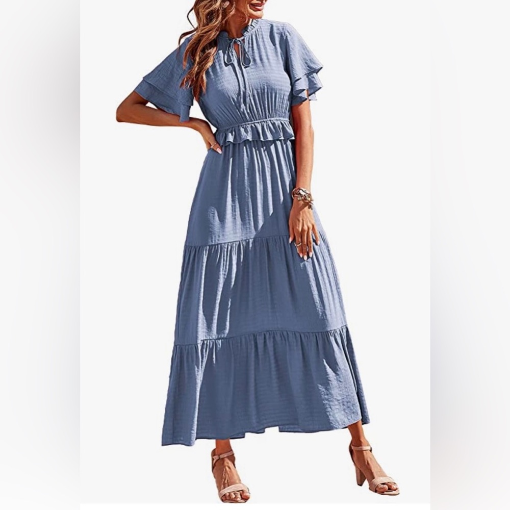 PrettyGarden Bohemian Sleeveless Maxi Dress in Light Blue